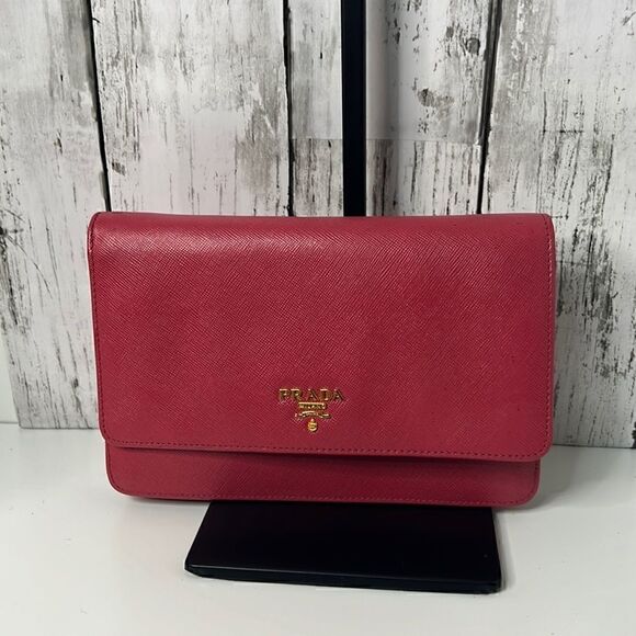 Prada Handbags - PRADA Saffiano clutch crossbody pink bag